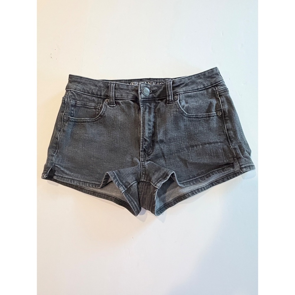American Eagle Hi-Rise Short Black 360 Super Stretch Denim Cutoff Size 4